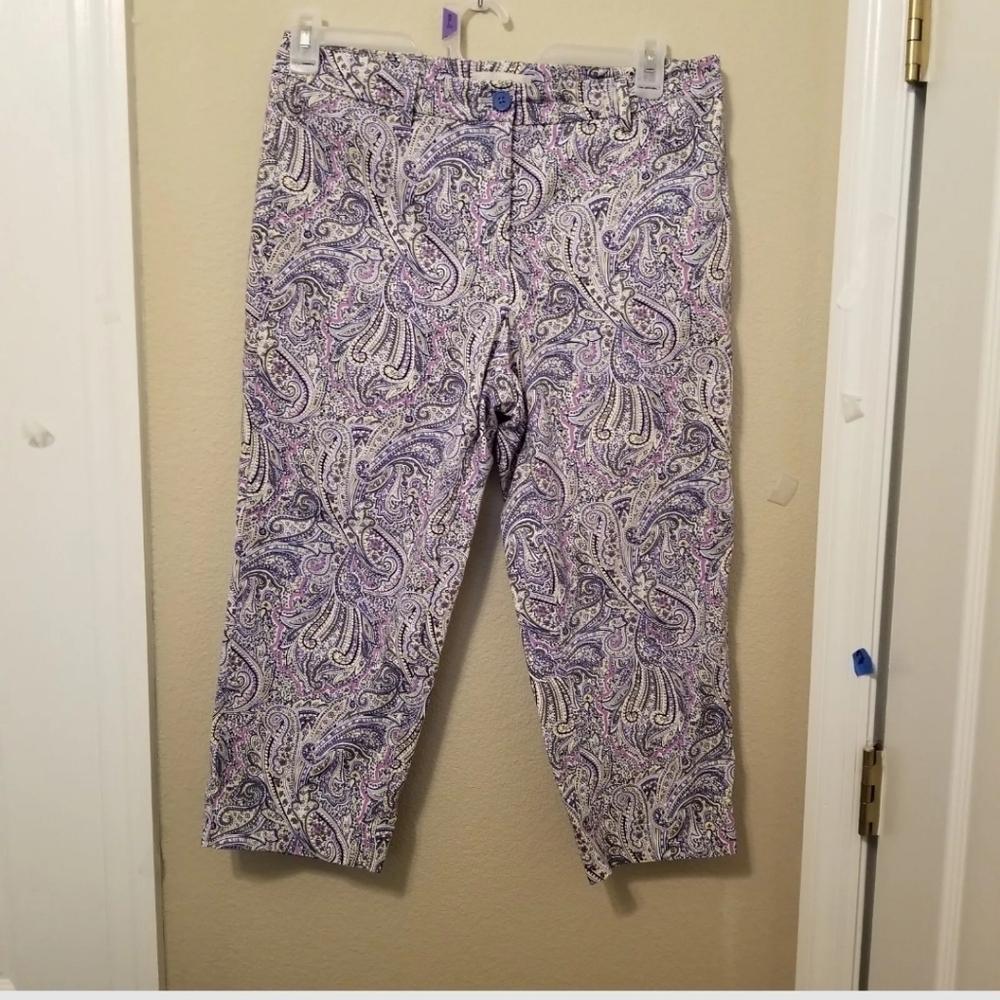 Talbots Factory Size 10 capris pants paisley purple blue yellow